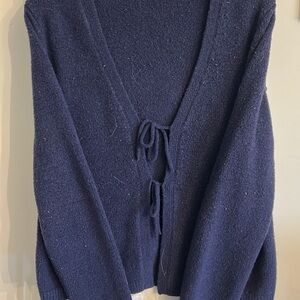 Abercrombie & Fitch Blue Cardigan Sweater V-Neck Tie Closure